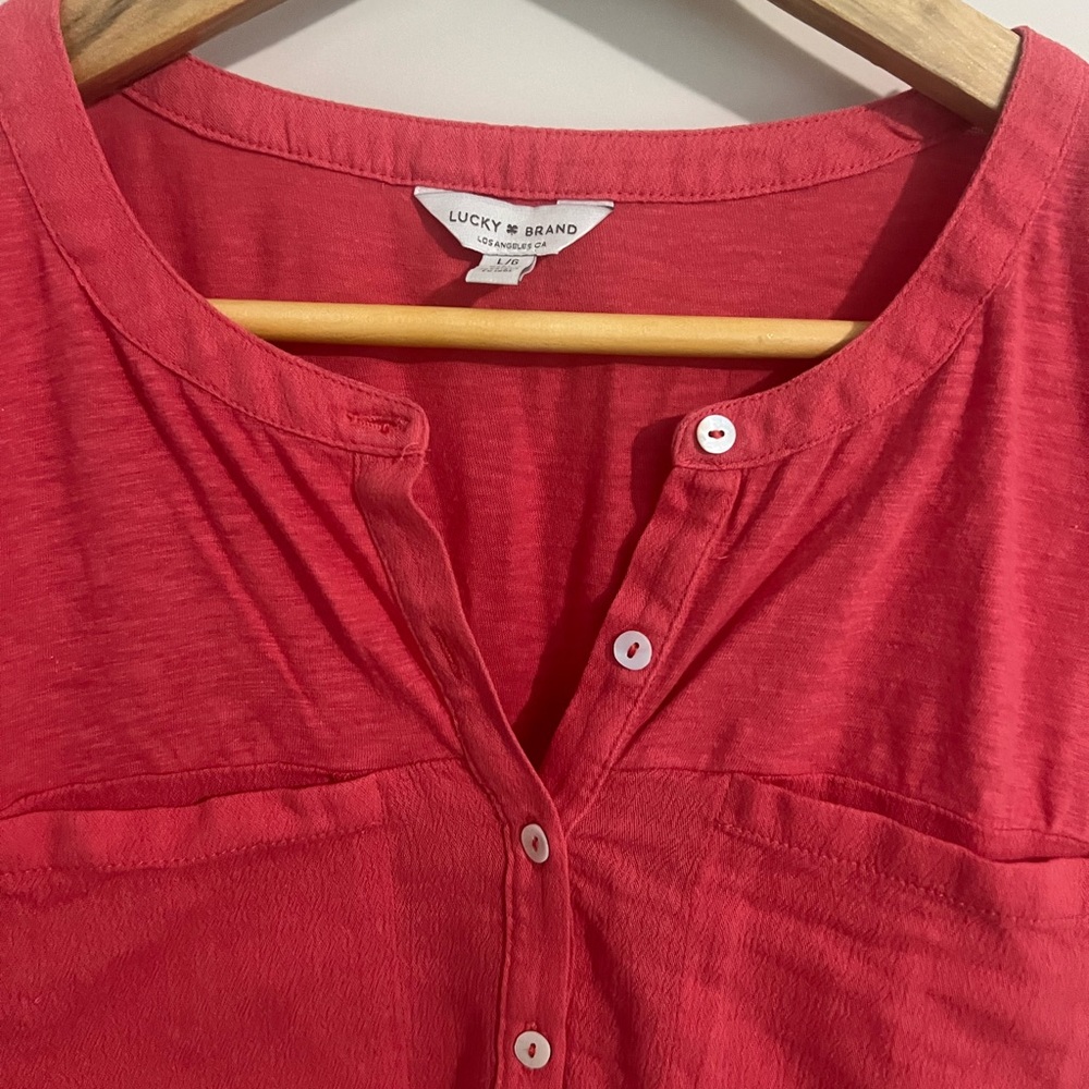 Lucky Brand Women's Button Down Red Shirt
